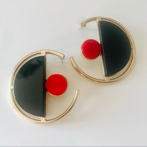 Geometric Statement Earrings in Red and Black